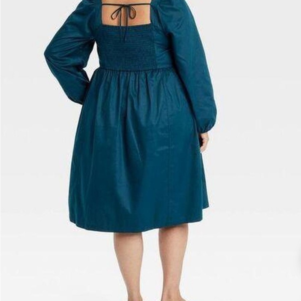 Ava & Viv Blue Pleated Sundress with Bishop Sleeves - Picture 2 of 6